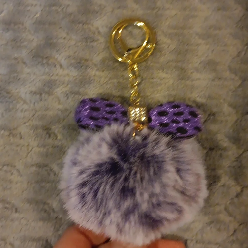 Purple and Gold Keychain with Pom Pom
